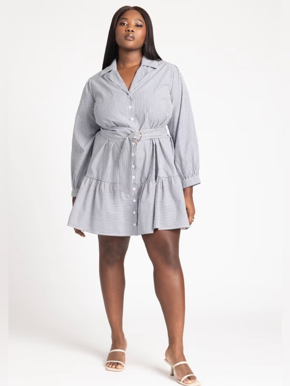 Eloquii Striped Button-Front Mini Shirt Dress with Tie Belt NWT 22 Plus Size